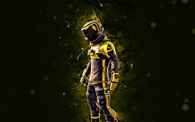 Giallo Toxic Trooper, 4k, luci al neon gialle, Fortnite Battle Royale, personaggi di Fortnite, Yellow Toxic Trooper Skin, Fortnite, Giallo Toxic Trooper Fortnite