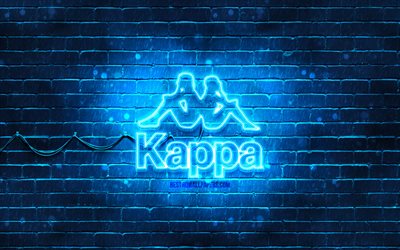 Kappa bl&#229; logotyp, 4k, bl&#229; tegelv&#228;gg, Kappa logotyp, varum&#228;rken, Kappa neon logotyp, Kappa