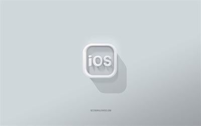 iOS logo, white background, iOS 3d logo, 3d art, iOS, 3d iOS emblem, Apple