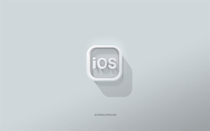 Logo iOS, sfondo bianco, logo iOS 3d, arte 3d, iOS, emblema iOS 3d, Apple