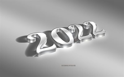2022 3d background, stylish silver letters, 2022 New Year, Happy New Year 2022, 2022 concepts, 2022 3D art, 2022 template, 2022 greeting card