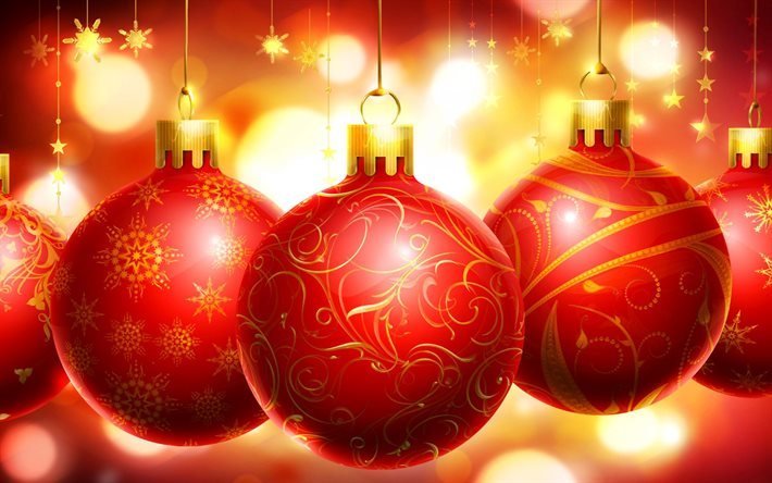 Feliz Navidad, bola roja, decoraciones de navidad, Feliz A&#241;o Nuevo