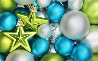 Christmas, New Year, colorful balls, stars, christmas decorations