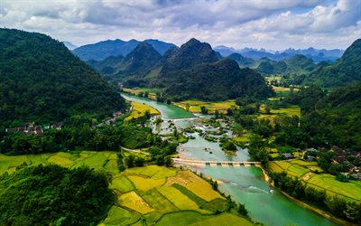 Vietnam, dağ manzarası, nehir, baraj, k&#246;pr&#252;, orman