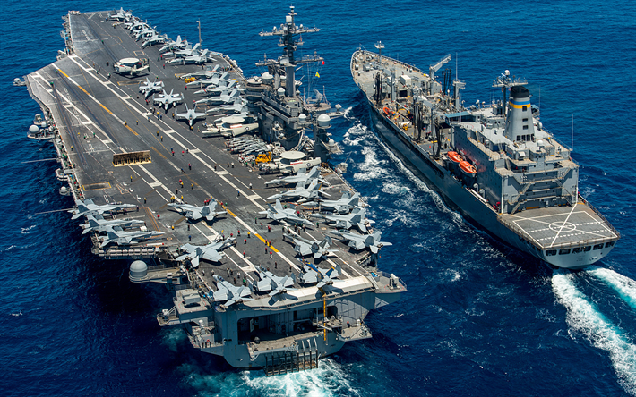 Amerikkalainen lentotukialus, USS Carl Vinson, Nimitz, CVN-70, USNS Yukon, T-AO-202, Keisari-luokan, YHDYSVALTAIN Laivaston, ocean, sotalaivoja, USA