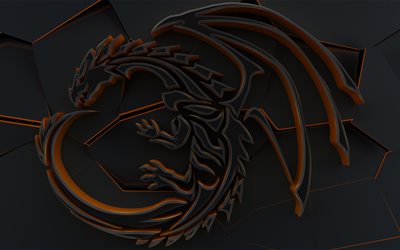 3d dragon, sign, dark 3d background, symbols