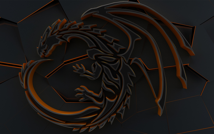 3d dragon, sign, dark 3d background, symbols
