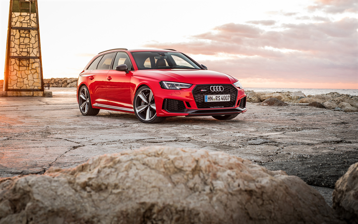 Audi RS4 Avant, 2017, 4k, rosso, station wagon, auto nuove, tuning, A4, Audi