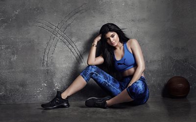 Kylie Jenner, American model, brunette, photoshoot, sports uniform, Puma