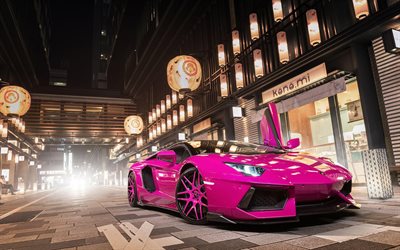 Lamborghini Aventador, 2017, LP700-4, vaaleanpunainen Aventador, tuning, vaaleanpunainen py&#246;r&#228;t, Forgiato Py&#246;r&#228;t, S202, Lamborghini