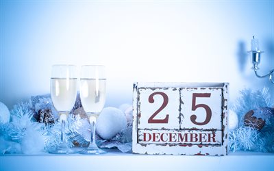 25 dicembre, natale e Felice Anno 2018, 4k, champagne, Natale 2018, creativo, Nuovo Anno 2018, di natale, di Natale