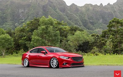 Mazda 6, 2017, punainen sedan, lowrider, tuning Mazda 6, X Toimi, Vossen Py&#246;r&#228;t, CVT