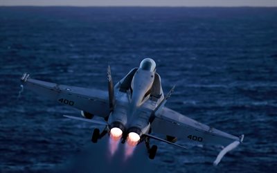 McDonnell Douglas FA-18 Hornet, il decollo, il ponte fighter, US Air Force, USA, F-18, caccia-bombardiere