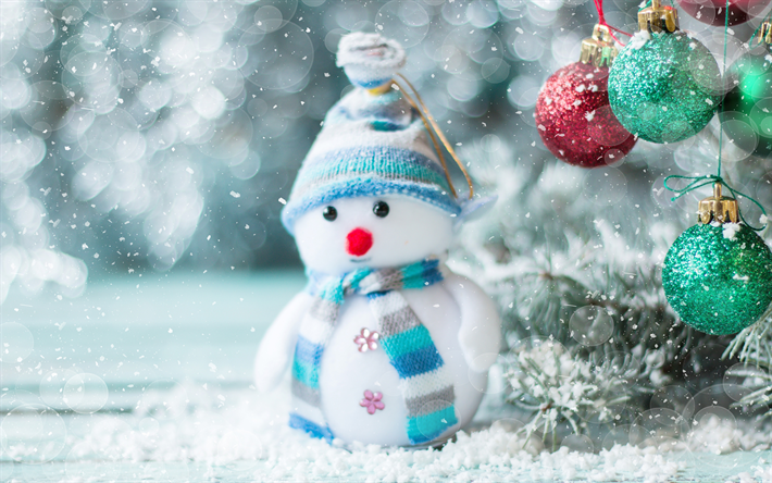 Boneco de neve, inverno, neve, Bolas de natal, Ano Novo, Natal