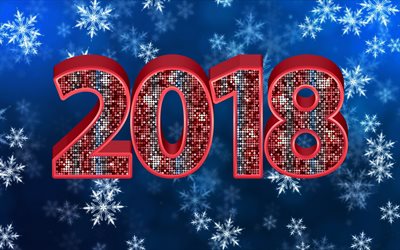 2018 Ano Novo, 2018 conceitos, fundo azul, estrelas, Feliz Ano Novo