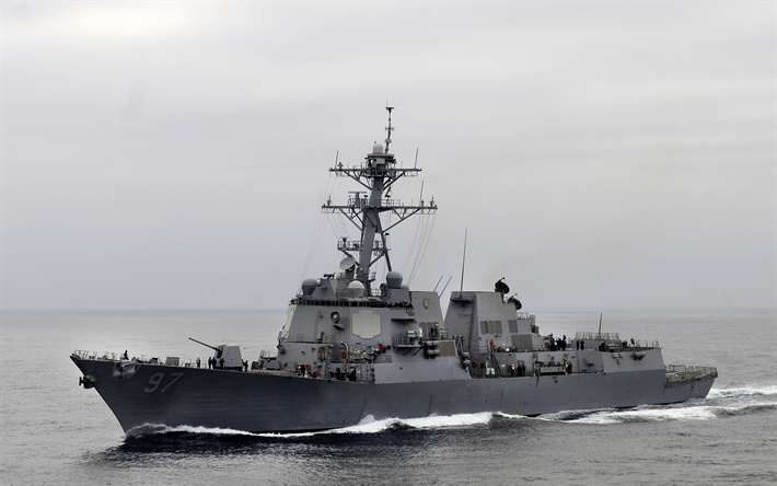 USS Halsey, DDG-97, estados UNIDOS, la Marina de los EEUU, una nave militar, el destructor, el mar, las olas