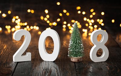 frohes neues jahr 2018, spiegelungen, 3d-buchstaben, neues jahr 2018, xmas, christmas