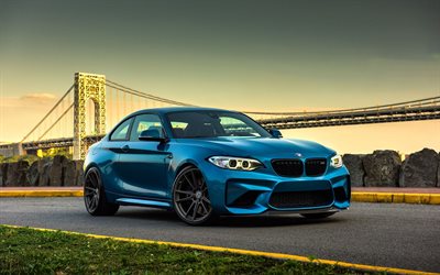 BMW M2, 2017, 青スポーツクーペ, 2ドア, チューニング, BMW F22, ドイツ車