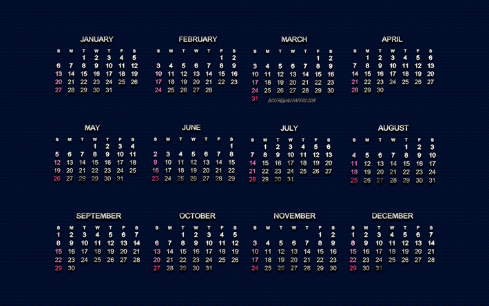 2019 Kalender, metall konst, bl&#229; metalln&#228;t, 2019 m&#229;nader, Kalender f&#246;r 2019