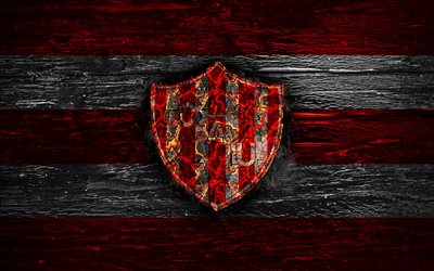 Union FC, fire logo, Argentine Primera Division, red and white lines, Argentinean football club, AAAJ, Argentina Superliga, football, soccer, logo, CA Union, wooden texture, Argentina