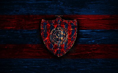 San Lorenzo FC, fire logo, Argentine Primera Division, blue and red lines, Argentinean football club, AAAJ, Argentina Superliga, football, soccer, logo, CA San Lorenzo, wooden texture, Argentina