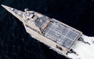 USS Coronado, LCS-4, littoral combat ship, Trimaran, Top view, US Navy, American warship, USA, Independence class