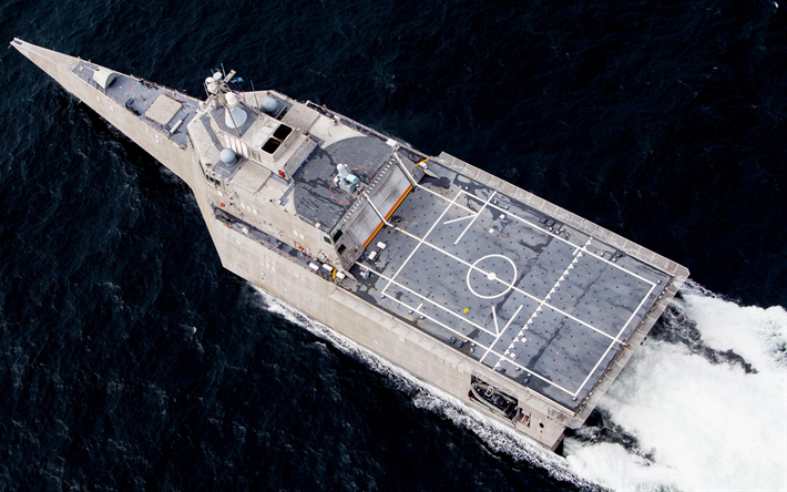 USS Coronado, LCS-4, littoral combat ship, Trimarano, vista dall&#39;Alto, Marina, nave da guerra Americana, USA, Indipendenza di classe