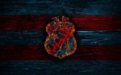 Arsenal Sarandi FC, fire logo, Argentine Primera Division, blue and red lines, Argentinean football club, AAAJ, Argentina Superliga, football, soccer, logo, Arsenal de Sarandi, wooden texture, Argentina