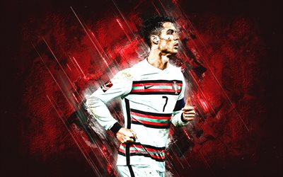 Cristiano Ronaldo, Portugalin jalkapallomaajoukkue, portugalilainen jalkapalloilija, CR7 Portugali, jalkapallo, punainen kivitausta