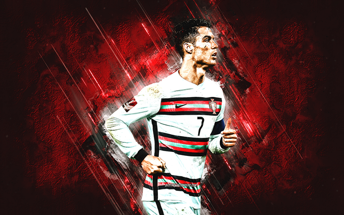 Cristiano Ronaldo, &#233;quipe nationale de football du Portugal, footballeur portugais, CR7 Portugal, football, fond en pierre rouge