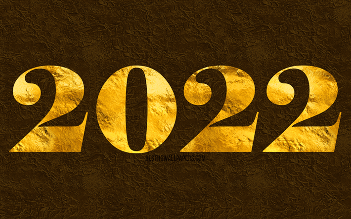 2022年の金色の石の数字, 4k, 明けましておめでとうございます, 黄色い石の背景, 2022年, 2022年のコンセプト, 2022年新年, 2022年の黄金の数字, 石の背景に2022, 2022年の数字