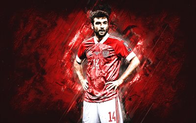 Georgiy Dzhikiya, Russian national football team, Russian football player, Russia, red stone background, grunge art, football