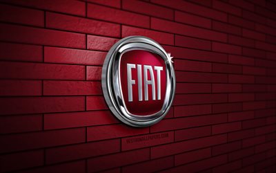 Fiat 3D logo, 4K, purple brickwall, creative, cars brands, Fiat logo, 3D art, Fiat