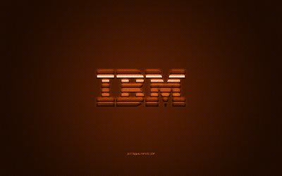 Logo IBM, texture carbone orange, embl&#232;me IBM, logo orange IBM, IBM, fond orange