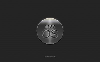 MacOS-logotyp, snygg metalllogga, MacOS-emblem, metalln&#228;t, kreativ konst, MacOS