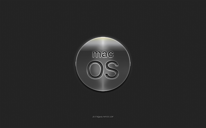 Logo MacOS, elegante logo in metallo, emblema MacOS, rete metallica, arte creativa, MacOS