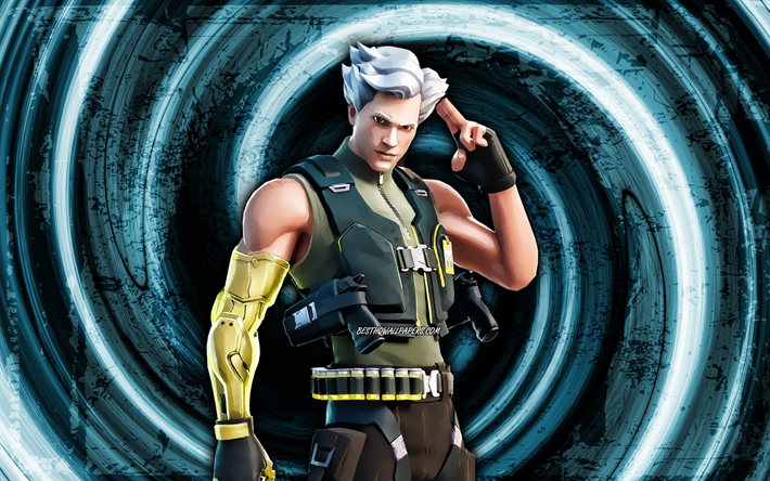 4k, Tek, blue grunge background, Fortnite, vortex, Fortnite characters, Tek Skin, Fortnite Battle Royale, Tek Fortnite