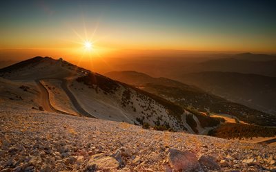 sunset, Mont Ventoux, valley, mountains, France, streamers