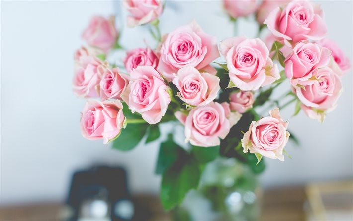 バラのお花のブーケ, ピンク色のバラ, 美しい花, バラ