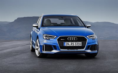 El Audi RS3 Sportback, 2018, azul RS3, azul Audi, coches alemanes, el nuevo Audi