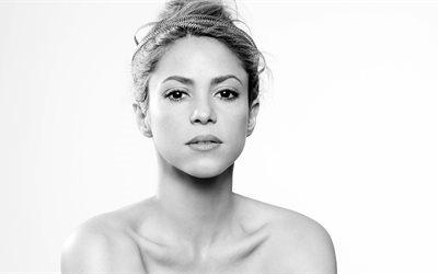 Shakira, 4K, siyah beyaz, Amerikalı şarkıcı, İmparatorluk