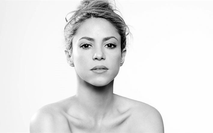 Shakira, 4K, blanco y negro, cantante, Imperio