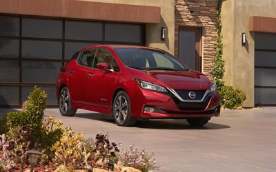 Nissan Leaf, 2018, red hatchback, electric car, new Leaf, Nissan