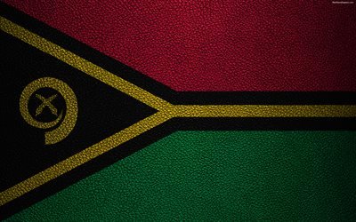 Flag of Vanuatu, 4K, leather texture, Oceania, Vanuatu, world flags
