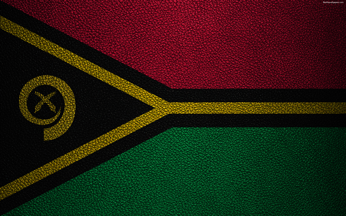 Bandera de Vanuatu, 4K, textura de cuero, Ocean&#237;a, Vanuatu, banderas del mundo