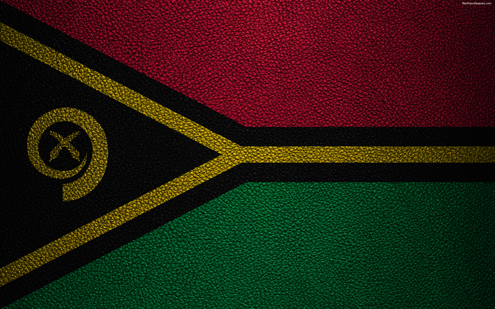 flagge von vanuatu, 4k, leder textur, ozeanien, vanuatu, flaggen der welt