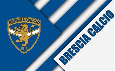 Brescia Calcio, 4k, design de material, logo, azul branco abstra&#231;&#227;o, emblema, Italiano de futebol do clube, Brescia, It&#225;lia, Serie B