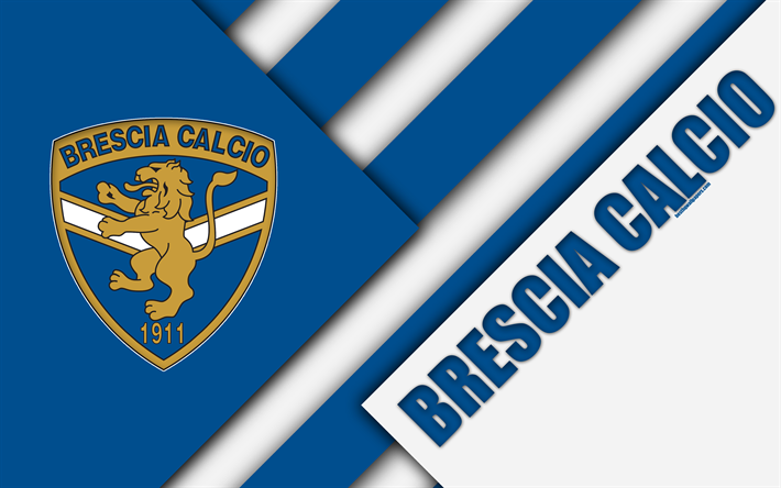 Brescia Calcio, 4k, design de material, logo, azul branco abstra&#231;&#227;o, emblema, Italiano de futebol do clube, Brescia, It&#225;lia, Serie B