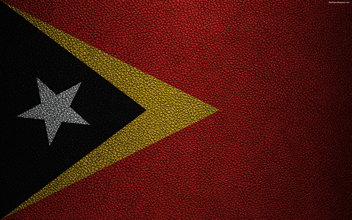 Bandera de Timor Oriental, 4k, textura de cuero, Ocean&#237;a, Timor Oriental, las banderas del mundo