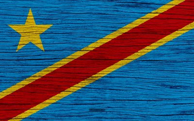 Flag of Democratic Republic of the Congo, 4k, Africa, wooden texture, Congolese flag, national symbols, Democratic Republic of the Congo flag, art, Democratic Republic of the Congo